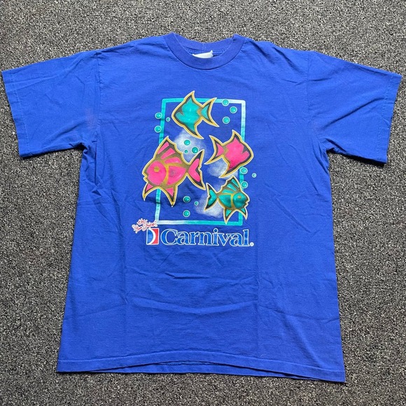 Carnival Cruise Line Other - Vintage Carnival Cruise Line Fun Ships T-Shirt Blue Neon Fish Single Stitch L